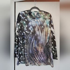 Chico's Women's Long-Sleeve Abstract Print Crewneck Top - Multicolor